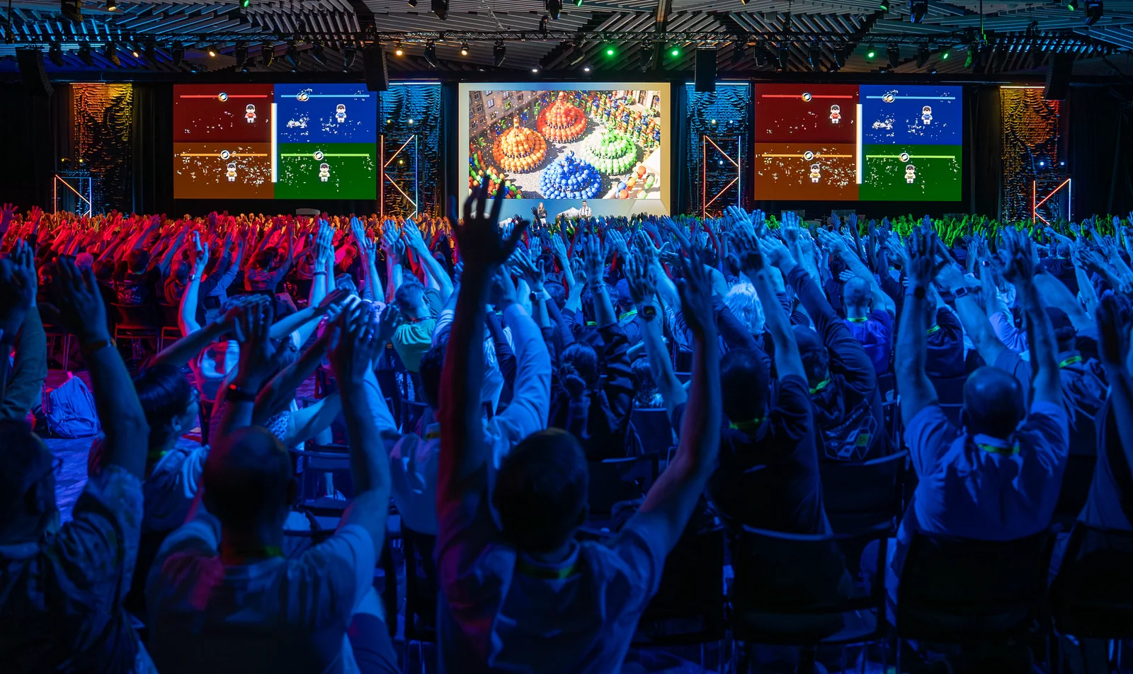 Thousands of people playing a live, large-screen audience game