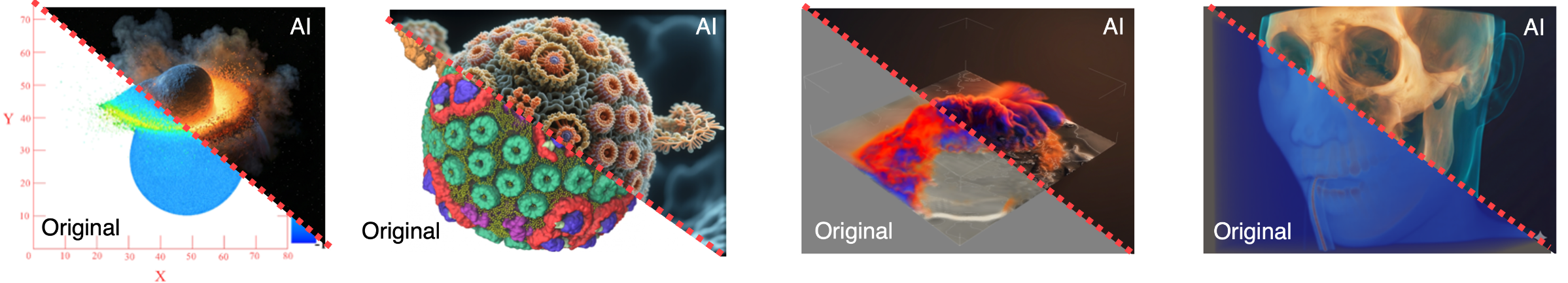 Four original visualizations compared with AI-aesthetic alterations